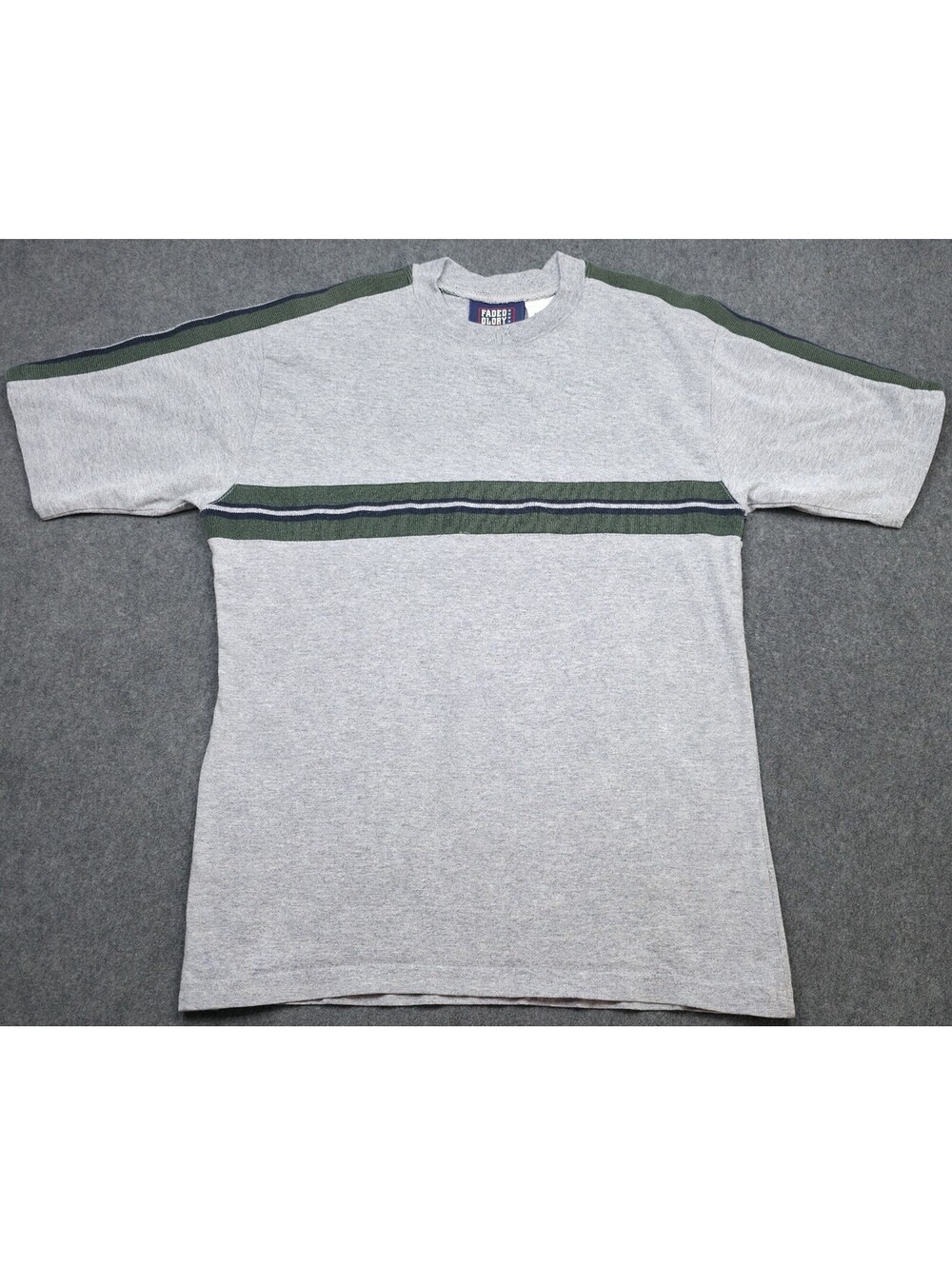 Faded Glory Boys Large L Grey Green Stripe Short Sleeve T-Shirt Cotton Blend